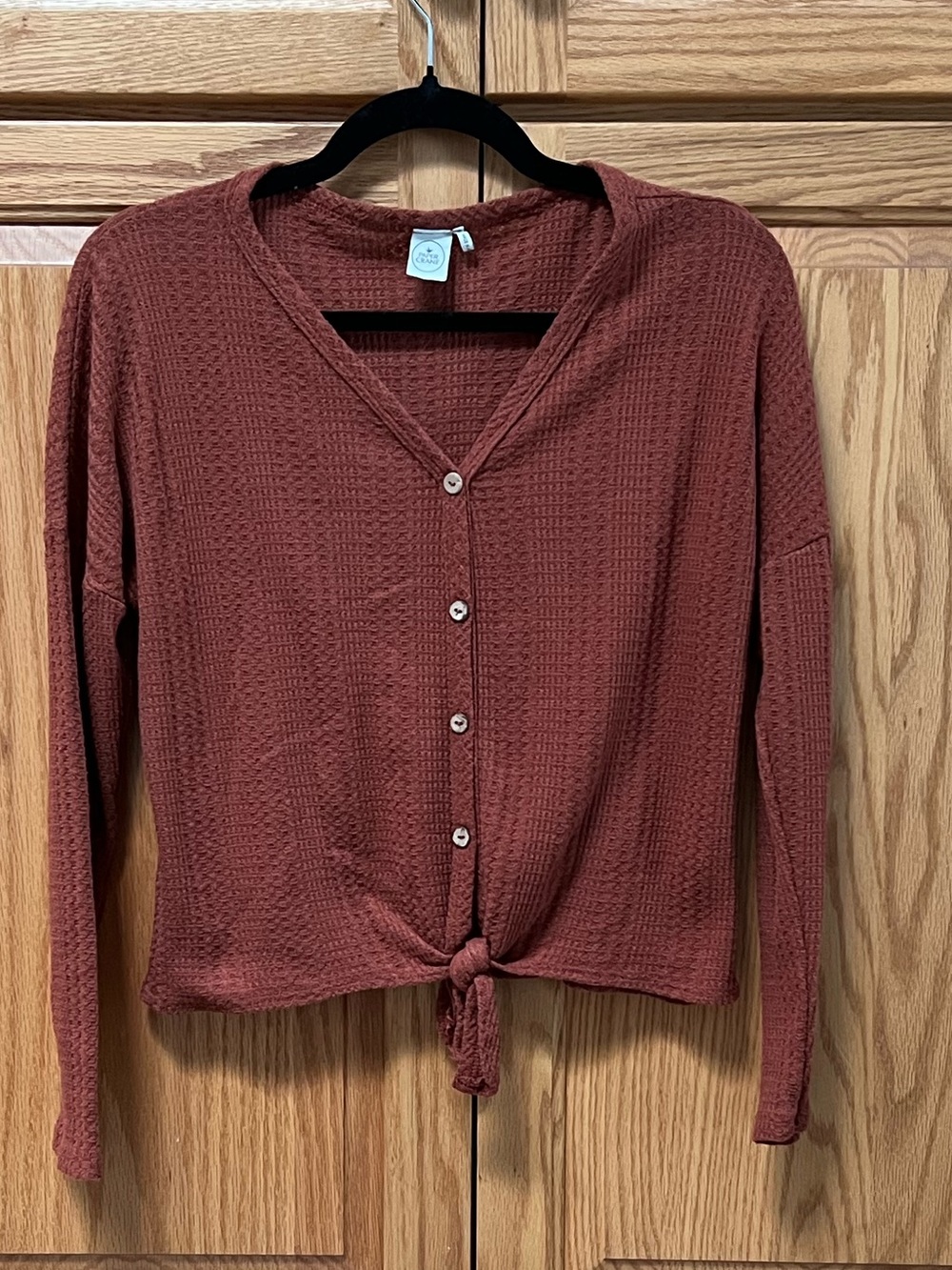 Paper Crane Rust Tie-Front Waffle Knit Button Top, GUC, Size XS